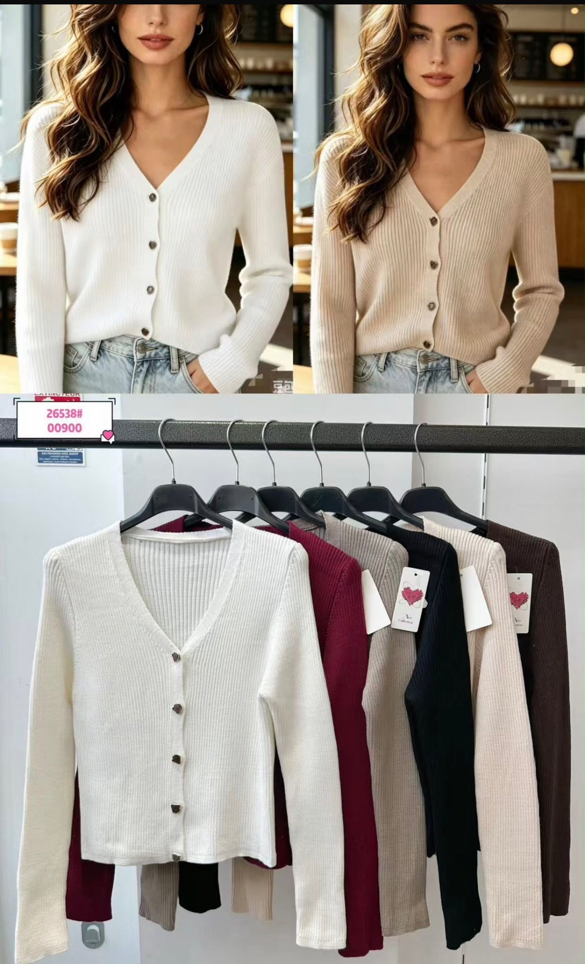 Long sleeve ripped cardi with gold buttons